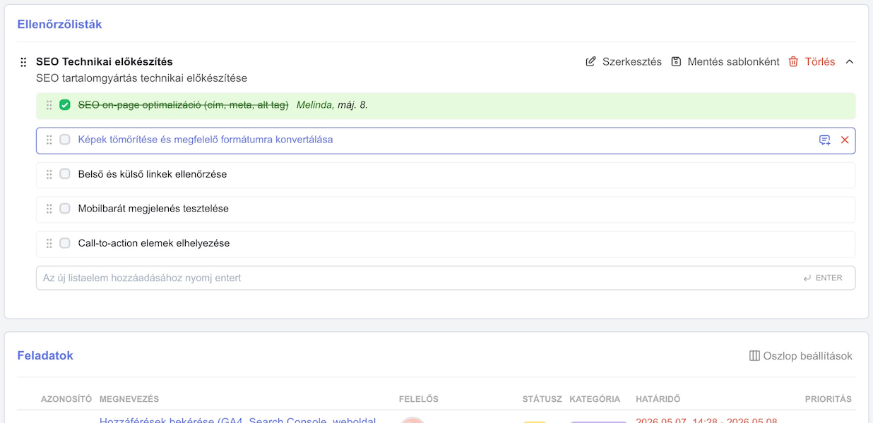 QlickCRM – Checklist felület
