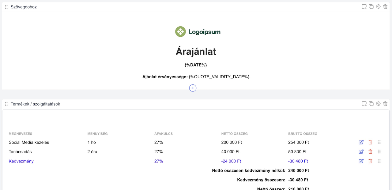 QlickCRM – Árajánlatok felület