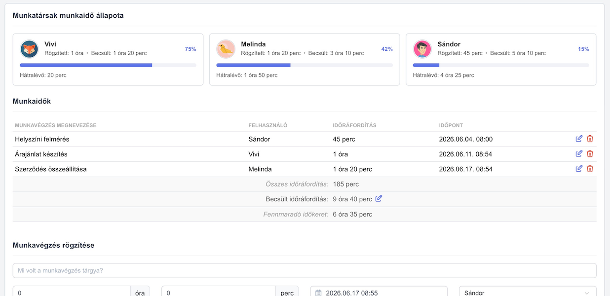 QlickCRM – Munkaidő mérés felület