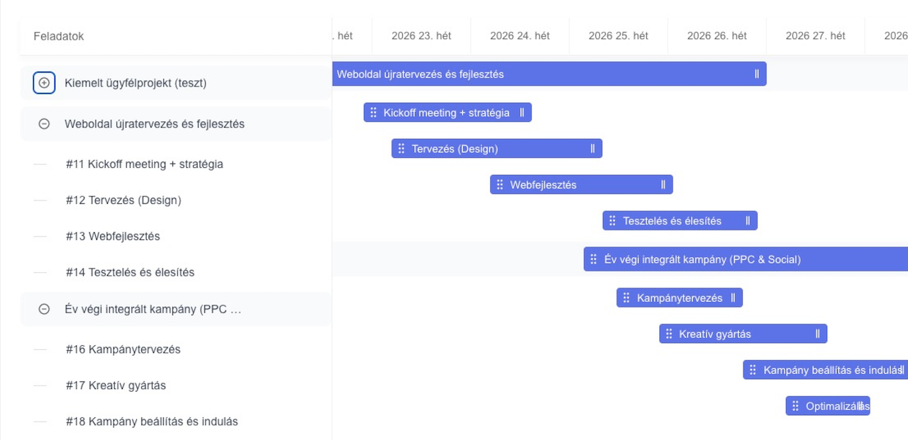 QlickCRM – Projektek felület