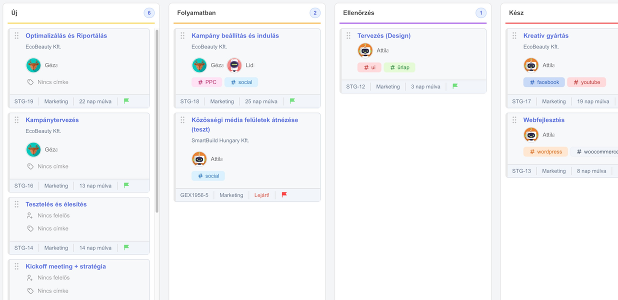 QlickCRM – Feladatok felület
