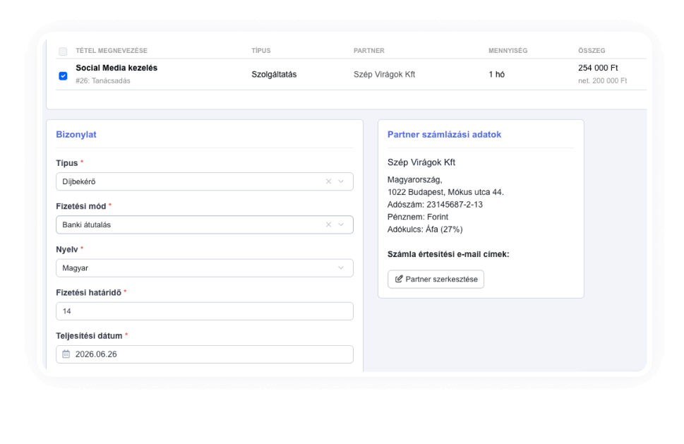 Számlázás Számlázz.hu és Billingo integrációval a QlickCRM-ben